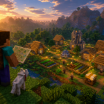 Ilustracion de un jugador descubriendo una aldea en Minecraft