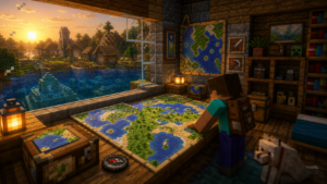 Lee más sobre el artículo Mesa de cartografia en Minecraft: crafteo, ampliar mapas y copiarlos