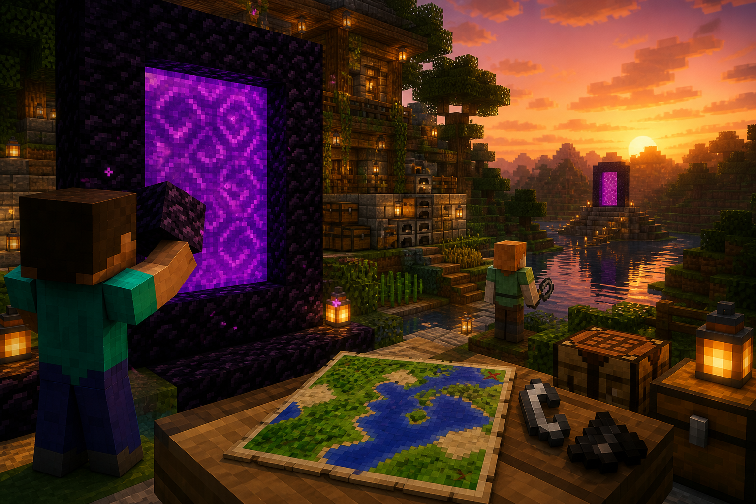 En este momento estás viendo Portal al Nether en Minecraft: medidas, obsidiana y como enlazar coordenadas
