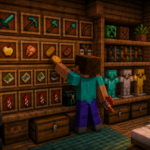 Ilustracion estilo Minecraft para Shelf en Minecraft: receta, usos y como organizar la hotbar rapido