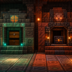 Ilustracion estilo Minecraft para Vault y Ominous Vault en Minecraft: llaves, recompensas y diferencias