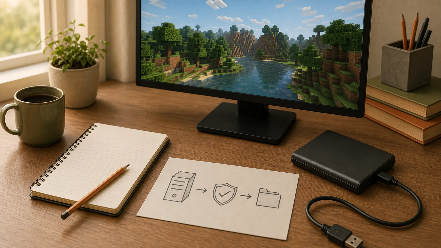 Copia de seguridad y actualización de un servidor de Minecraft en un escritorio