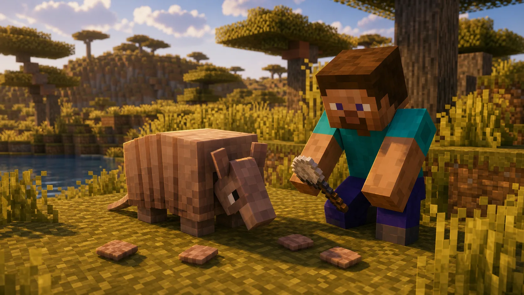 Ilustracion estilo Minecraft para Armadillo en Minecraft: donde encontrarlo, que come y como conseguir scutes