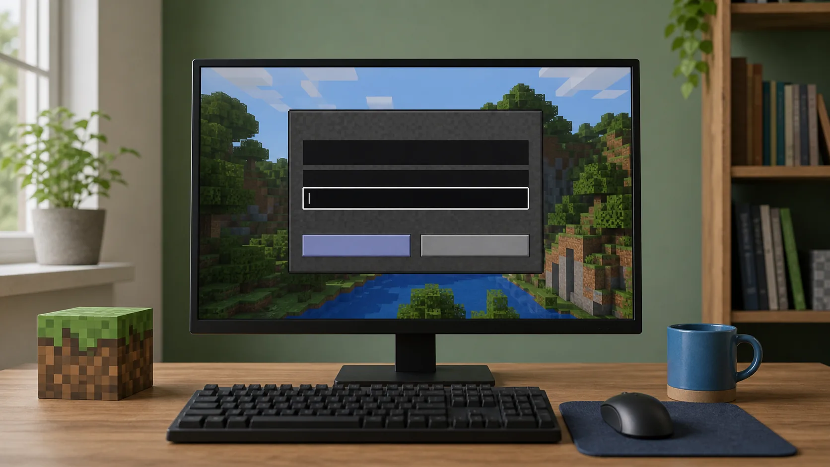 Monitor con una pantalla de conexión a un servidor de Minecraft