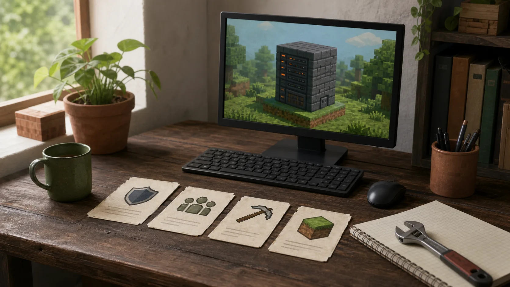 Escritorio con tarjetas de plugins y herramientas para un servidor de Minecraft