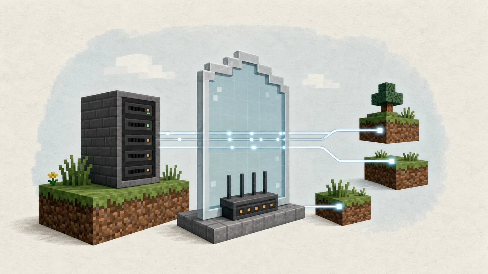 Servidor Minecraft protegido por una puerta de red y un router